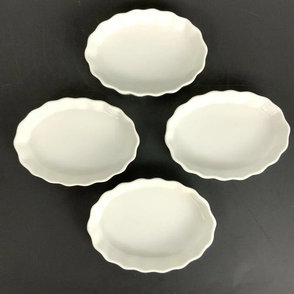 Sur La Table White Ceramic Oval Quiche Casserole Dishes Set Of 4 Scalloped Edge